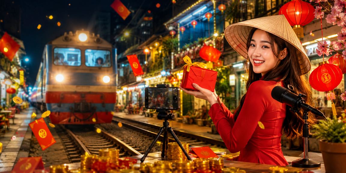 Phong bì đỏ may mắn và nón lá truyền thống Hà Nội