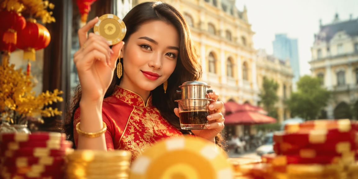 Người dùng tại TP. Hồ Chí Minh xem game cược trong quán cà phê với cốc cà phê đá Việt Nam